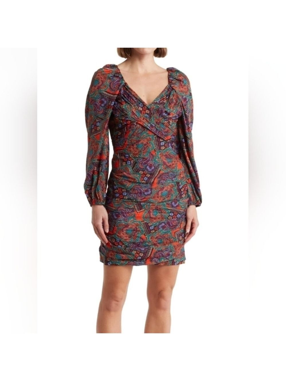 Veronica Beard Bellini Paisley Long Sleeve Silk Blend Dress